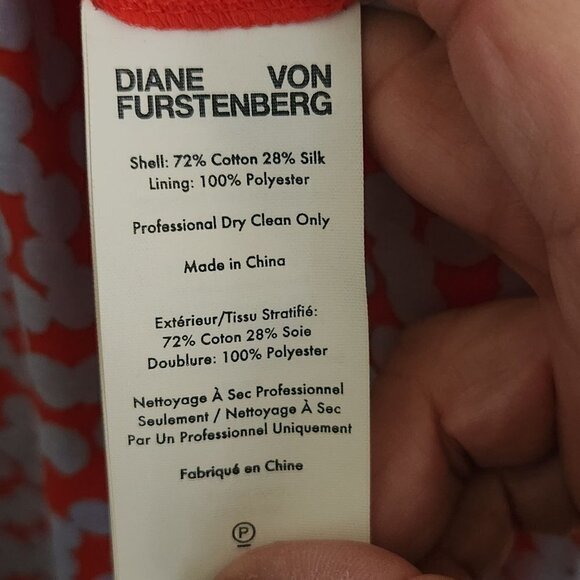 Diane Von Furstenberg Silk Red Blue Pattern Spaghetti Strap Flounce Dress Size M - Picture 5 of 5